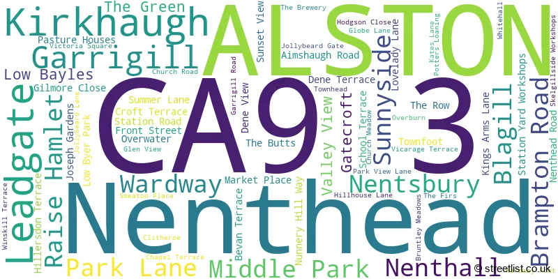 A word cloud for the CA9 3 postcode